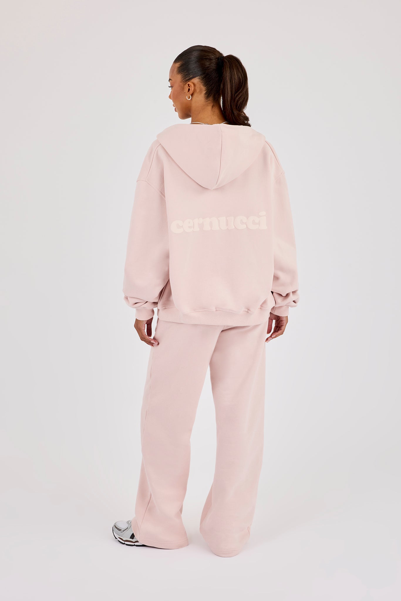 Oversized Zip Through Hoodie & Wide Leg Jogger - Dusty Pink